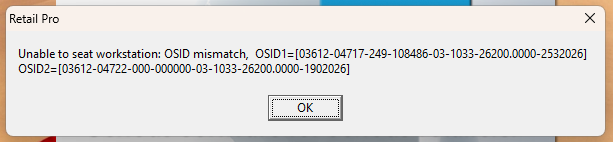 RetailPro OSID mismatch error message